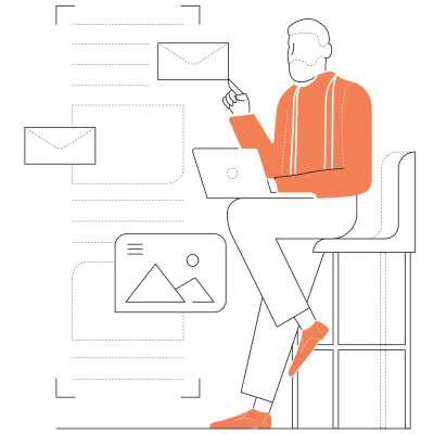 A man in a chair working on a laptop, with email icons around him, illustrating the concept of maximizing email marketing reach.