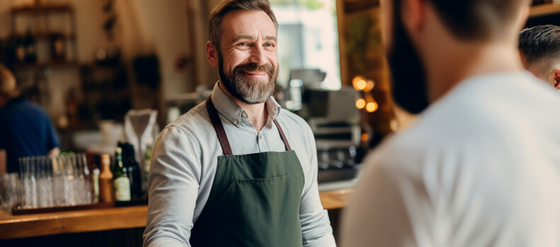 Restaurant owner with customer